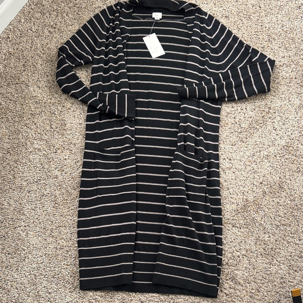 NWT A New Day long Black and Tan Striped Cardigan